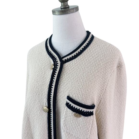J. Crew Cream/Navy Contrast-Trim Cardigan Women's Size XXL Button Up Relaxed Fit - Picture 3 of 11